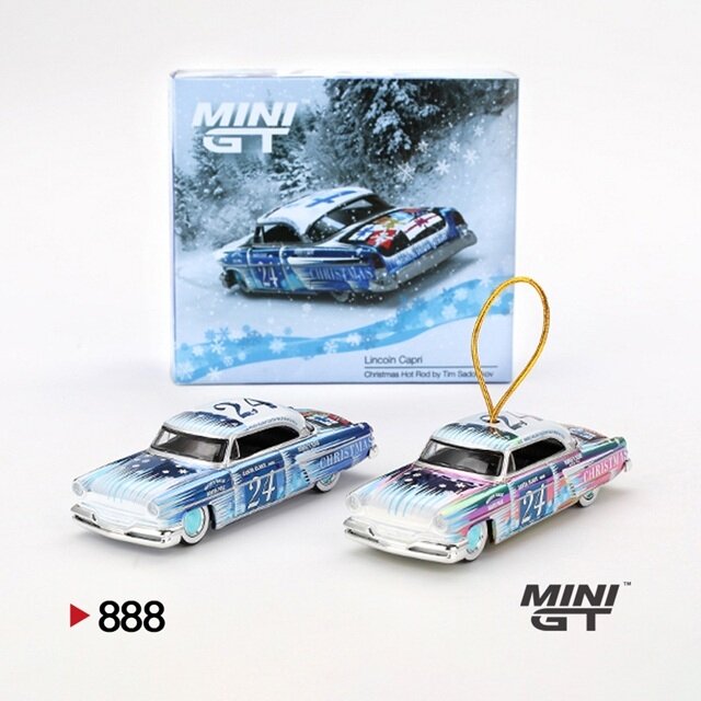 Mini GT Modeliukas 2024 Lincoln Capri Christmas Hot Rod By Tim Sadchikov Edition Limited, blue/white (yra Sandėlyje)