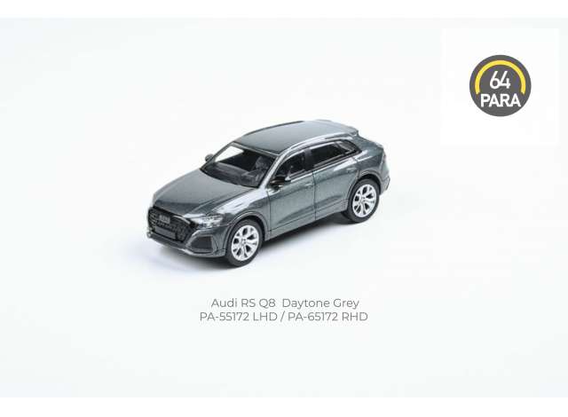 PRE-ORD3R Para64 Modeliukas Audi RS Q8 *Right Hand Drive*, daytona grey (cars in a deluxe Acrylic window box)