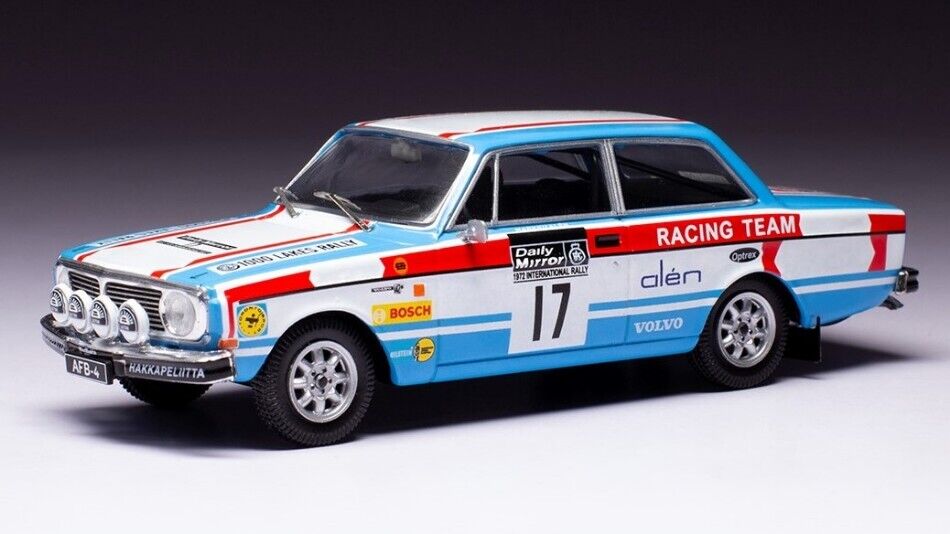 PRE-ORD3R IXO Models Modeliukas 1/43 1972 Volvo 142 #17 RAC Rallye, M. Alen/A. Aho, blue/red/white