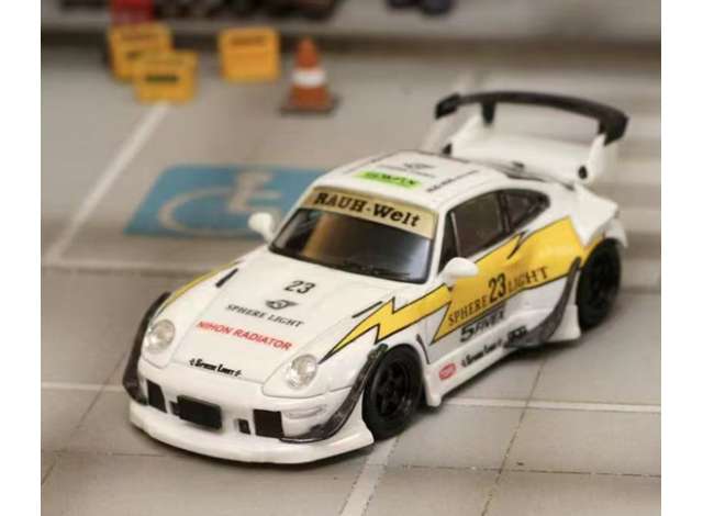 Street Weapon Modeliukas 1/64 RWB 993 yellow lighting low tail noctilucent, white/yellow