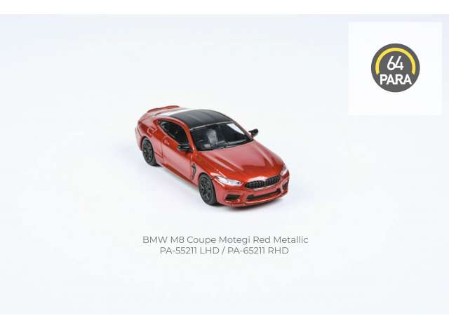 PRE-ORD3R Para64 Modeliukas BMW M8 Coupe *Right Hand Drive*, red (cars in a deluxe Acrylic window box)