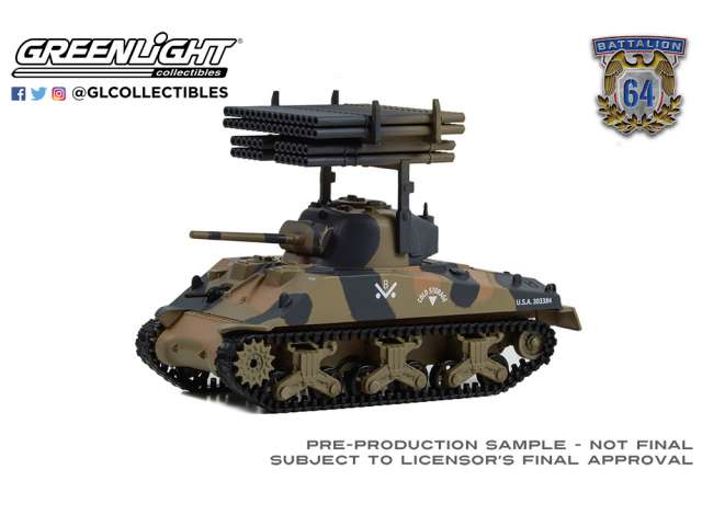 PRE-ORD3R GreenLight Tanko Modeliukas 1945 M4 Sherman Tank U.S. Army World War II 12th Armored Division Germany with T34 Calliope Rocket Launcher