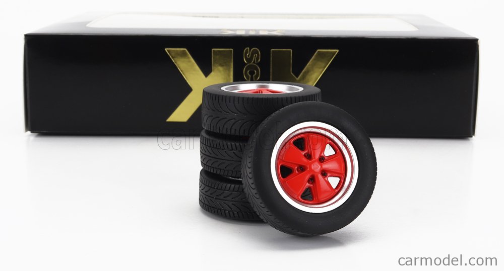 PRE-ORD3R KK Scale Ratų komplektas Porsche Clubsport Wheel and Tyre Set, black/red