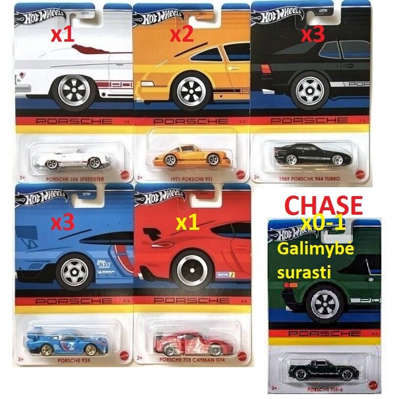 Hot Wheels Porsche Celebration Modeliukas Porsche Set of 10 (Porsche 356 Speedster, 911, 944 Turbo, 935, 718 Cayman GT4)
