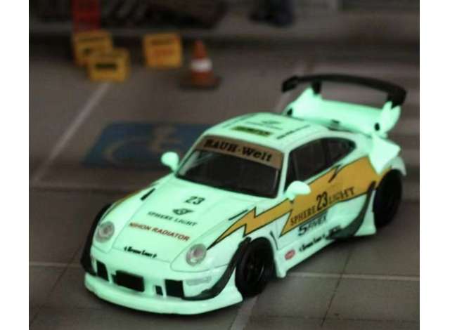 PRE-ORD3R Street Weapon Modeliukas 1/64 RWB 993 yellow lighting high tail noctilucent, green/yellow