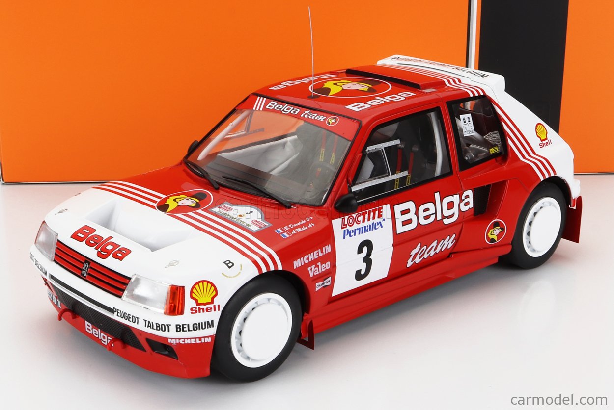 PRE-ORD3R IXO Models Modeliukas 1/18 1985 Peugeot 205 T16 #3 Belga Rally Ypres, B. Darniche/A. Mahe