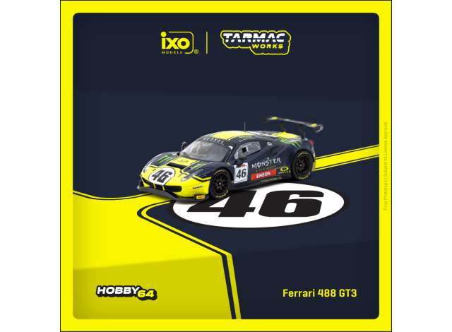 PRE-ORD3R Tarmac Modeliukas 1/64 2019 Ferrari 488 GT3  #46 V. Rossi/A. Salucci/L. Marini, Gulf 12 Hours 2019, black/yellow