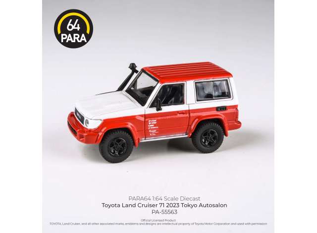 PRE-ORD3R Para64 Modeliukas 1/64 2014 Toyota Land Cruiser 71 short wheel base 2023 auto salon, red/white (cars in a deluxe Acrylic window box)