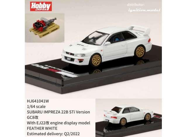 PRE-ORD3R Hobby Japan Modeliukas LHD Subaru Impreza 22B STi Version (GC8) With EJ22 Engine Display Model, white