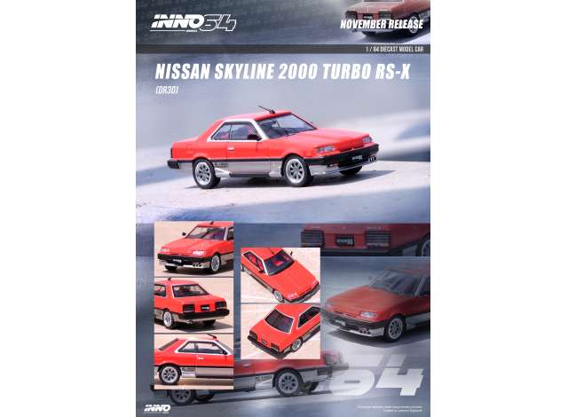 PRE-ORD3R Inno64 Modeliukas Nissan Skyline 2000 Turbo RS-X (DR30), red/silver with chrome rims