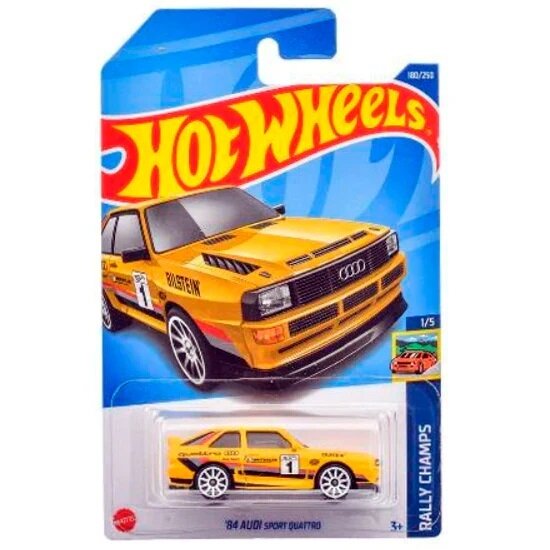 Hot Wheels Mainline Modeliukas '84 Audi Sport Quattro yellow Long card