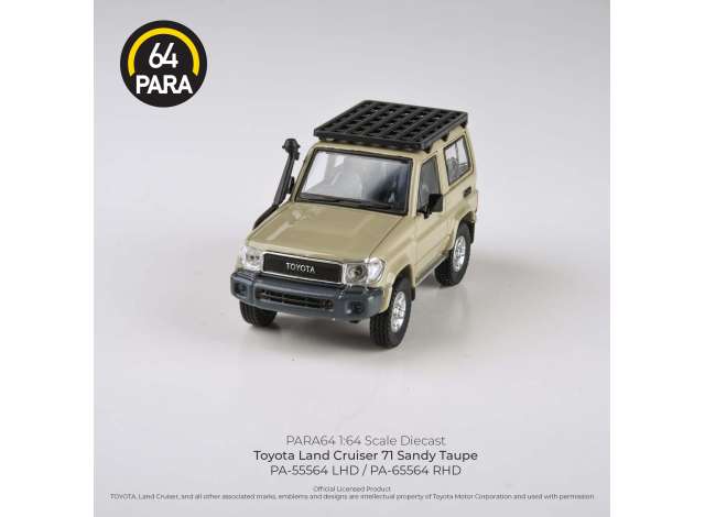 PRE-ORD3R Para64 Modeliukas 1/64 2014 Toyota Land Cruiser 71 short wheel base, sandy taupe left hand drive (cars in a deluxe Acrylic window box)