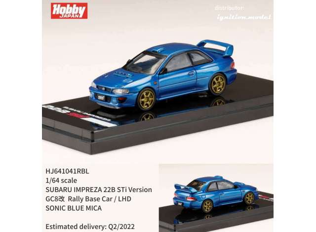 PRE-ORD3R Hobby Japan Modeliukas LHD Subaru Impreza 22B STi Version (GC8) *Rally Base Car*, blue