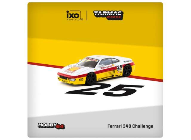 PRE-ORD3R Tarmac Modeliukas 1/64 1994 Ferrari 348 Challenge Italian GT #25 Oscar Larrauri, white/yellow/red