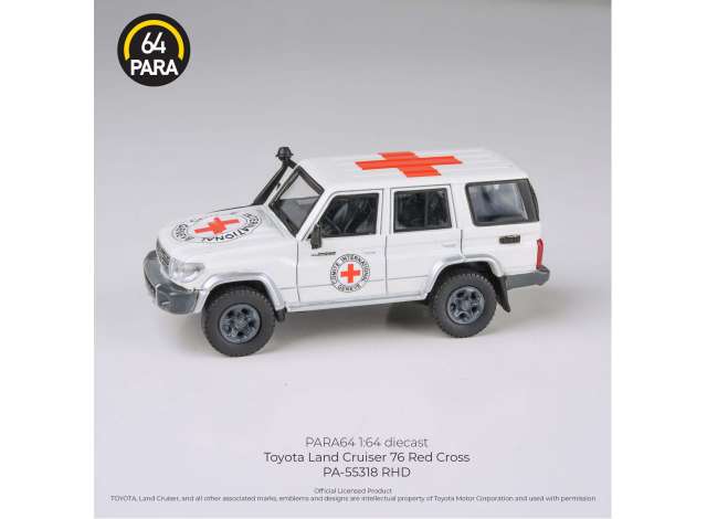 PRE-ORD3R Para64 Modeliukas 1/64 2014 Toyota Land Cruiser LC76 Red Cross, white/red left hand drive (cars in a deluxe Acrylic window box)