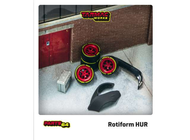 PRE-ORD3R Tarmac Modeliukas 1/64 Wheels set Rotiform HUR, Chrome RedDesigned for RWB Models Package In