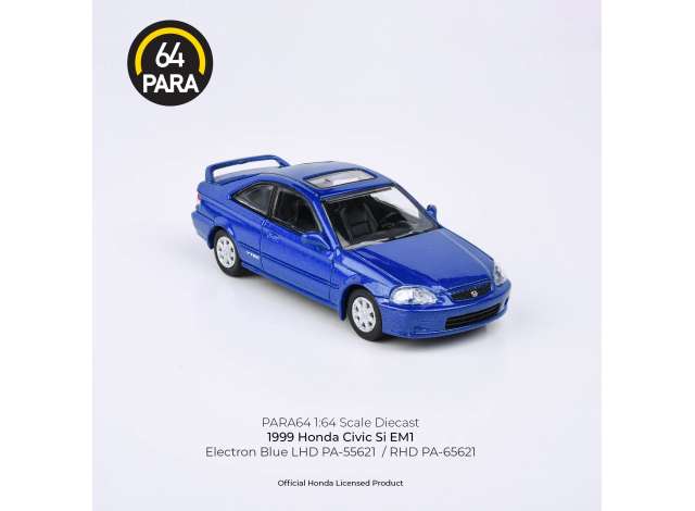 Para64 Modeliukas 1/64 1999 Honda Civic Si, blue left hand drive (cars in a deluxe Acrylic window box)