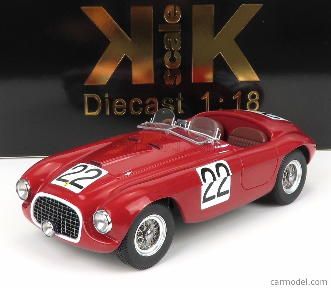 PRE-ORD3R KK Scale Modeliukas 1/18 1949 Ferrari 166 MM Barchetta #22 Chinetti/Seldson winner 24h Le Mans, red