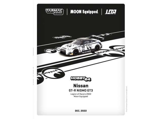 PRE-ORD3R Tarmac Modeliukas 1/64 Nissan GT-R Nismo GT3 Legion of racers 2022 Moon Equipped, white/black