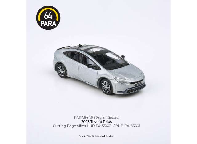 PRE-ORD3R Para64 Modeliukas 1/64 2023 Toyota Prius, silver left hand drive (cars in a deluxe Acrylic window box)