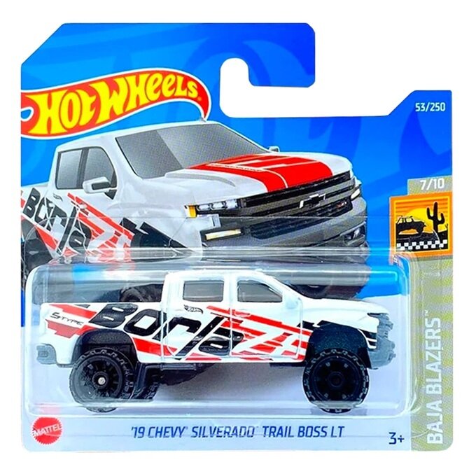 Hot Wheels Mainline Modeliukas 19 Chevy Silverado Trail Boss LT White Borla (yra Sandėlyje)