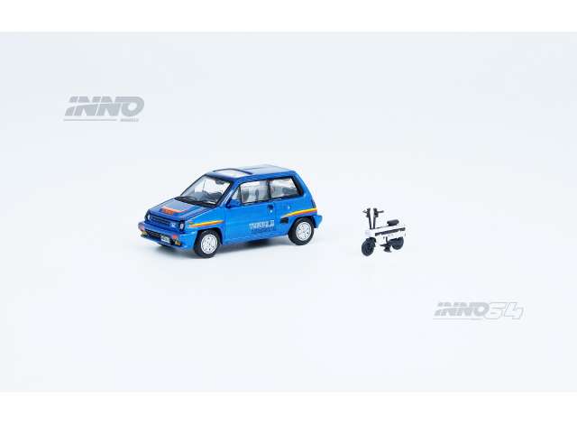 PRE-ORD3R Inno64 Modeliukas 1984 Honda City Turbo II, blue version with white Motocompo