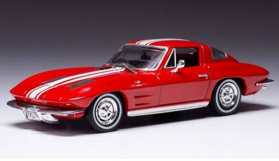 PRE-ORD3R IXO Models Modeliukas 1/43 1963 Chevrolet Corvette Stingray, red/white