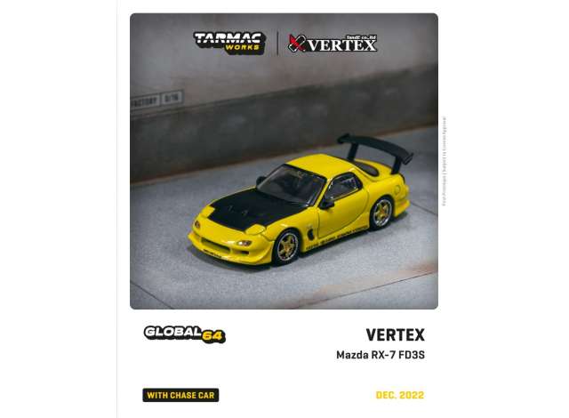 Tarmac Modeliukas 1/64 Vertex Mazda RX7 FD3S, yellow/black hood