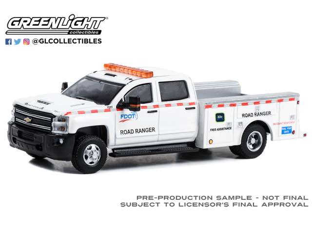 PRE-ORD3R GreenLight Modeliukas 2018 Chevrolet Silverado 3500 Dually Service Bed Florida Department of Transportation (FDOT) Road Ranger *Dually Drivers Series 12*, white