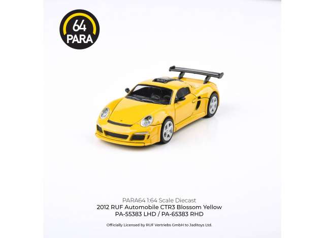 Para64 Modeliukas 1/64 2012 RUF CTR3 Clubsport, yellow (cars in a deluxe Acrylic window box)