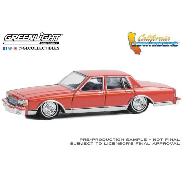 GreenLight Modeliukas 1989 Chevrolet Caprice Classic California Lowriders Series, custom red white yellow stripes