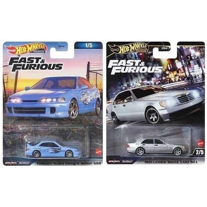 Hot Wheels Premium Fast & Furious Modeliukas Mercedes-Benz 500 SEL + Custom Acura Integra Sedan GSR