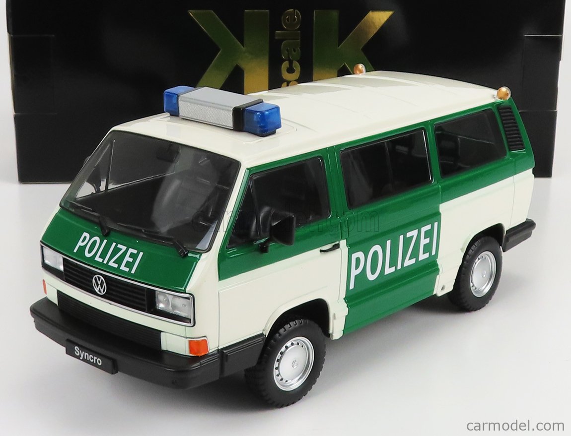 KK Scale Modeliukas 1/18 1987 Volkswagen Bus T3 Syncro *Police*, white/green