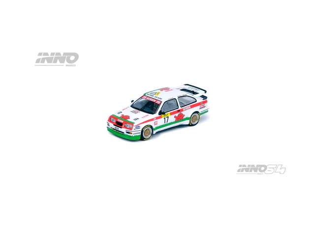 PRE-ORD3R Inno64 Modeliukas 1984 Ford Sierra RS500 Cosworth #17 WTCC Spa 24H, white/red/green