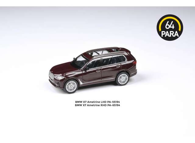 PRE-ORD3R Para64 Modeliukas BMW X7 *Right Hand Drive*, ametrine (cars in a deluxe Acrylic window box)