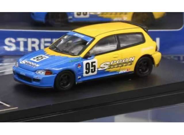 PRE-ORD3R Street Weapon Modeliukas 1/64 Honda Civic EG6 *Spoon* with black rim, blue/yellow
