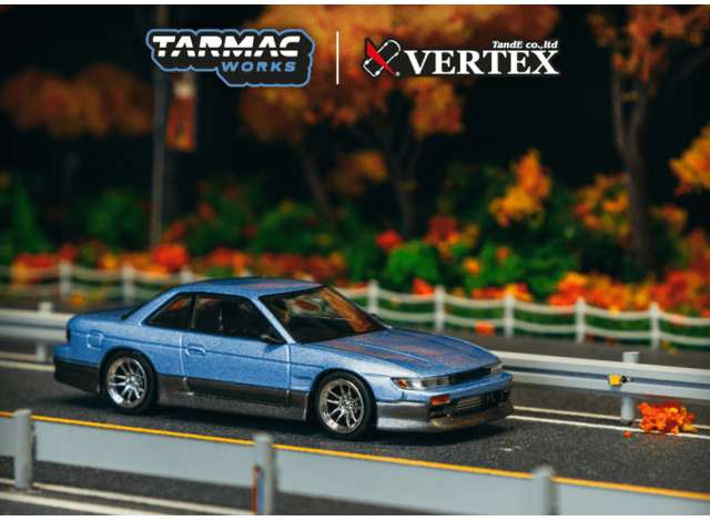 PRE-ORD3R Tarmac Modeliukas 1/64 VERTEX Nissan Silvia (S13), blue/grey