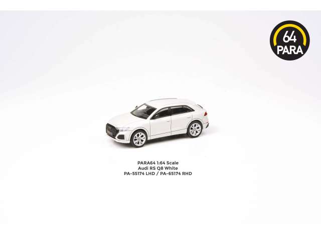 PRE-ORD3R Para64 Modeliukas Audi RS Q8 *Right Hand Drive*, white (cars in a deluxe Acrylic window box)