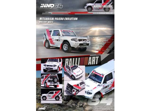 PRE-ORD3R Inno64 Modeliukas 1/64 Mitsubishi Pajero Evolution *Ralliart*, white