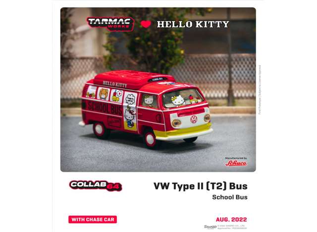 PRE-ORD3R Tarmac Modeliukas 1/64 Volkswagen Type II School bus *Hello Kitty*, red/white/yellow