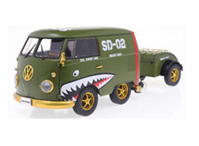 PRE-ORD3R Solido Modeliukas 1/18 1950 Volkswagen T1 Kool Kombi with trailer, green