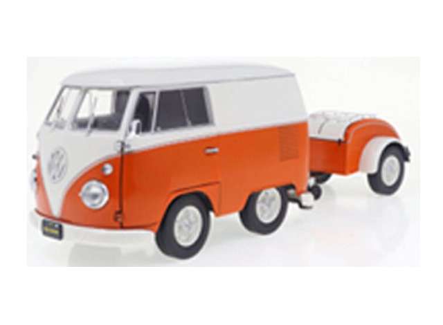 PRE-ORD3R Solido Modeliukas 1/18 1950 Volkswagen T1 Kool Kombi with trailer, orange