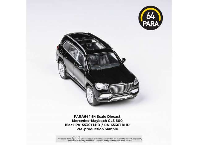 PRE-ORD3R Para64 Modeliukas 2020 Mercedes Maybach GLS *Left Hand Drive*, black (cars in a deluxe Acrylic window box)