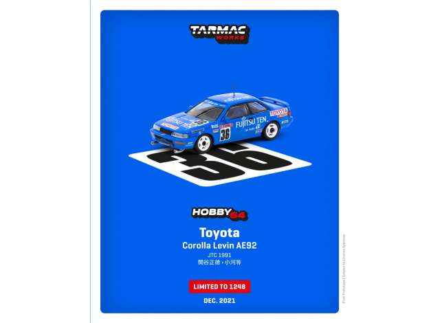 PRE-ORD3R Tarmac Modeliukas 1/64 Toyota Corolla Levin AE92 #36 JTC 1991, blue