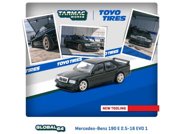 Tarmac Modeliukas 1/64 Mercedes Benz 190 E 2.5-16 EVO 1 *Toyo Tires*, black