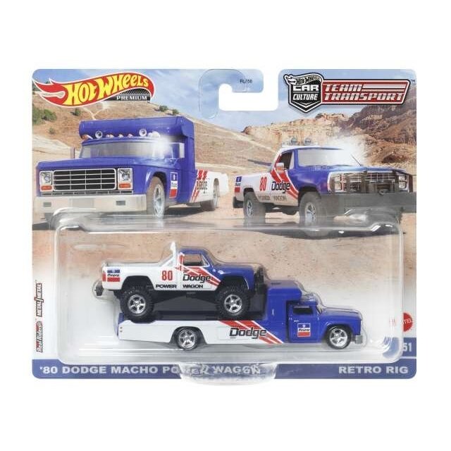 PRE-ORDER Hot Wheels Premium Team Transport Modeliukas 1980 Dodge Macho Power Wagon & Retro Rig Truck