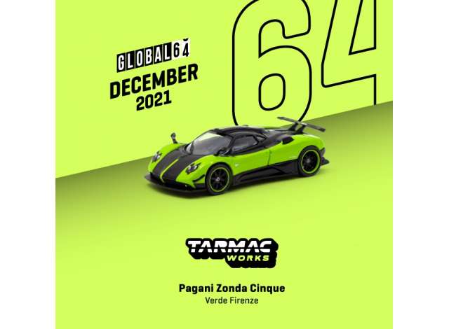 PRE-ORD3R Tarmac Modeliukas 1/64 Pagani Zonda Cinque Verde Firenze, green/black
