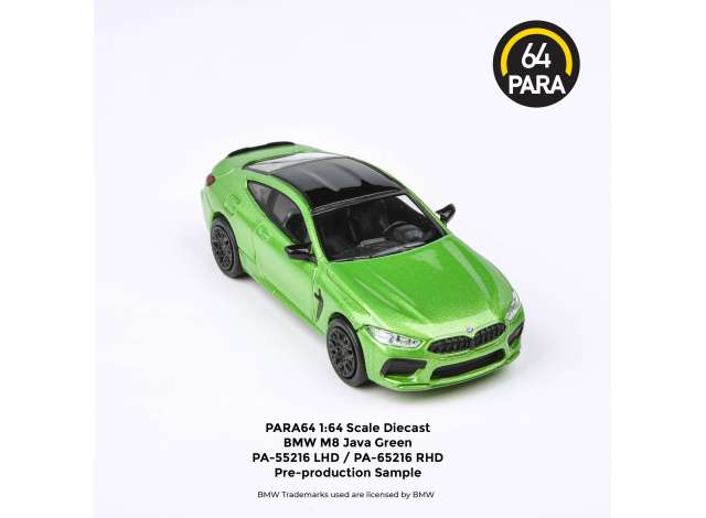 PRE-ORDER Para64 Modeliukas BMW M8 Coupe *Right Hand Drive*, java green (cars in a deluxe Acrylic window box)