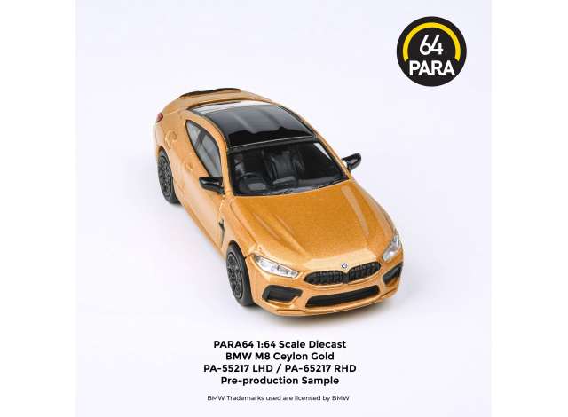 PRE-ORD3R Para64 Modeliukas BMW M8 Coupe *Right Hand Drive*, ceylon gold (cars in a deluxe Acrylic window box)