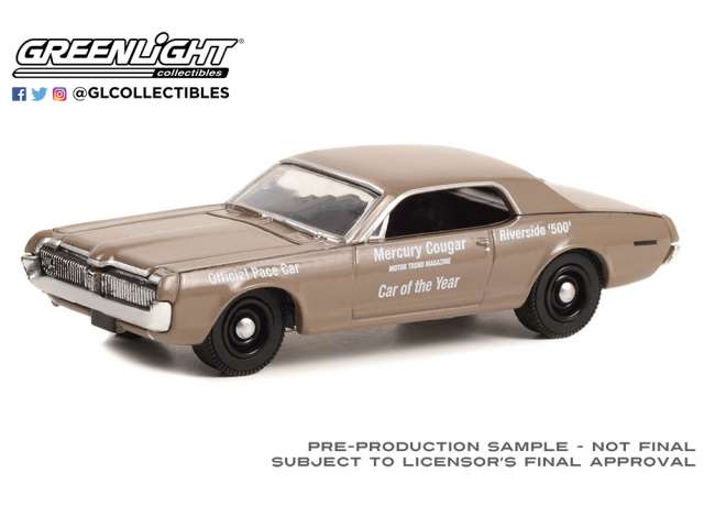 PRE-ORD3R GreenLight Modeliukas 1967 Mercury Cougar Riverside 500 Official Pace Car Motor Trend Magazine Car of the Year